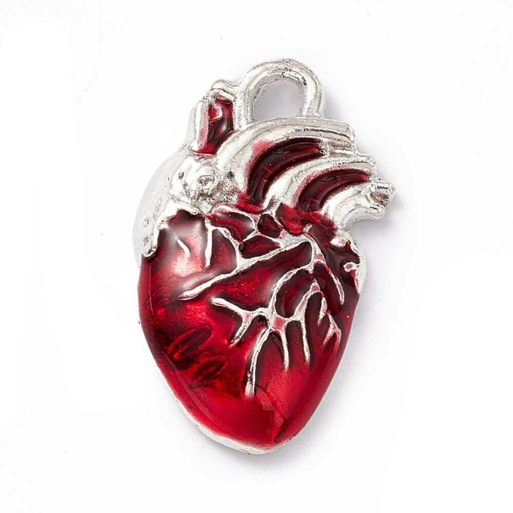6934 50Pcs Dark Red Anatomical Heart Charms Enamel Human Organ Charms